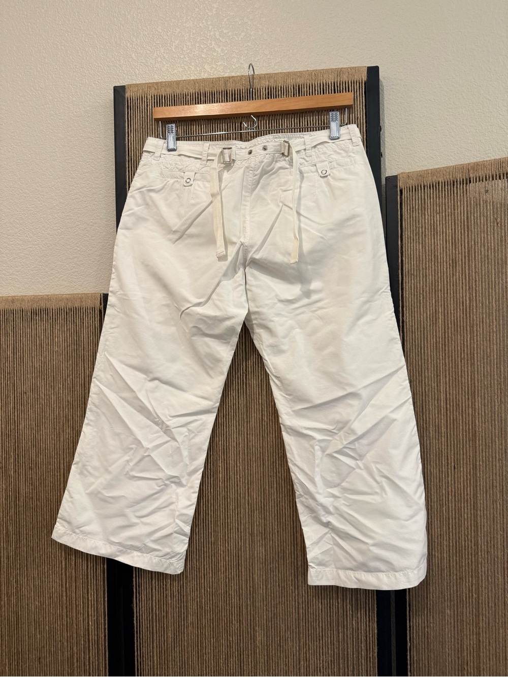 Wide Leg Drawstring Cotton Pants in Off-White